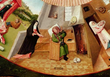 Sloth, detail from the Table of the Seven Deadly Sins and the Four Last Things, c.1480